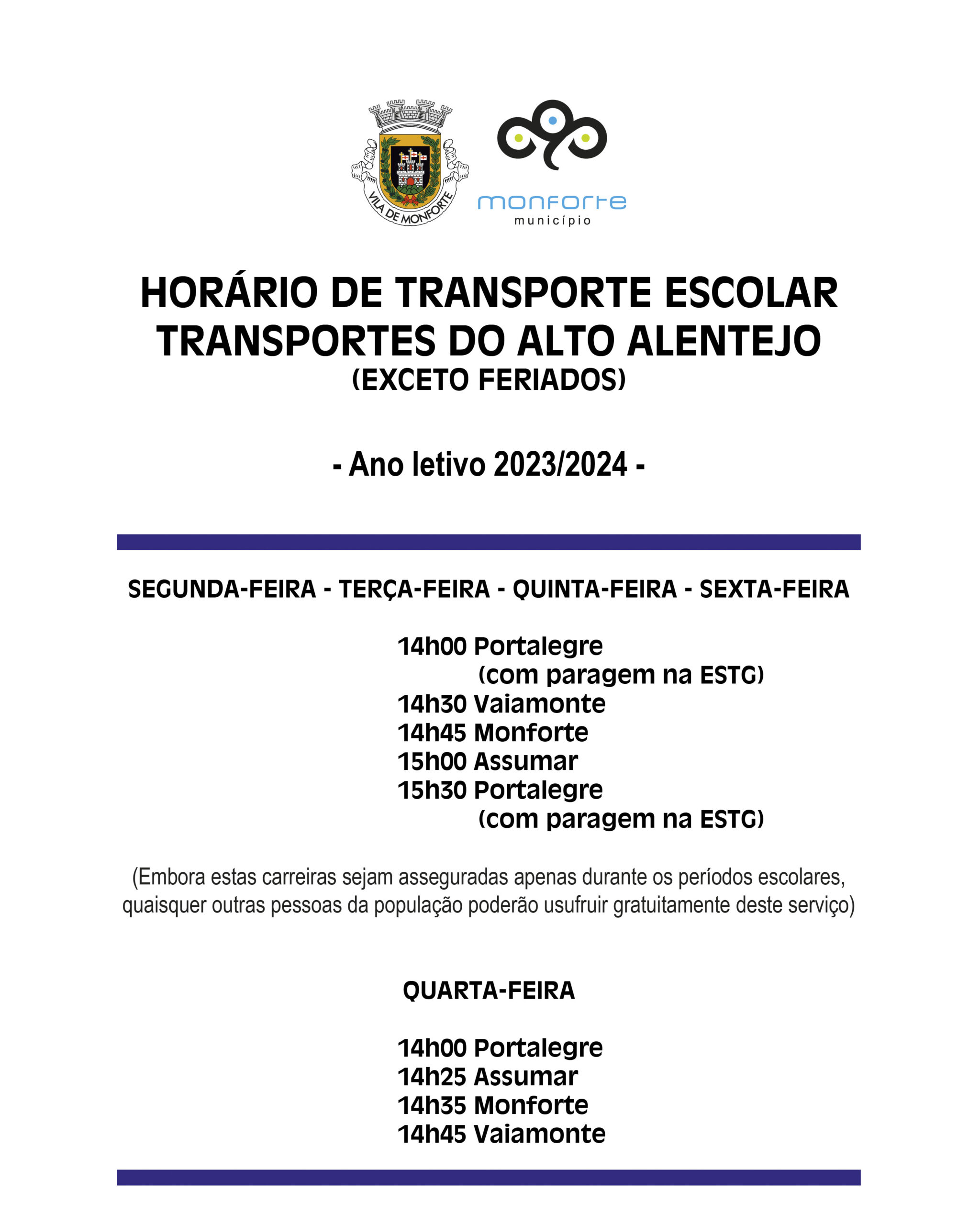 HORÁRIOS DE TRANSPORTES ESCOLARES